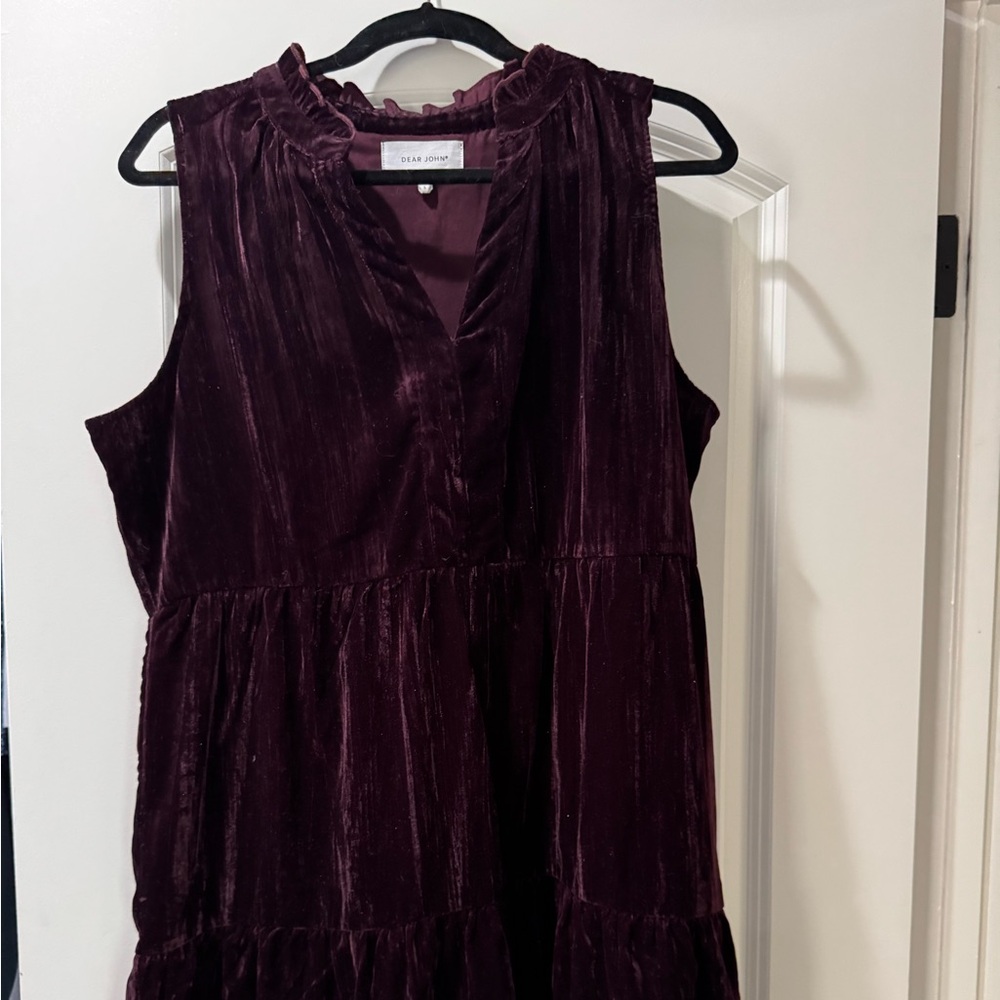 Dear John Velvet Midi Dress in Deep Purple